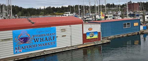 The exterior view of Captain John's Seafood Market on the docks in Charleston.