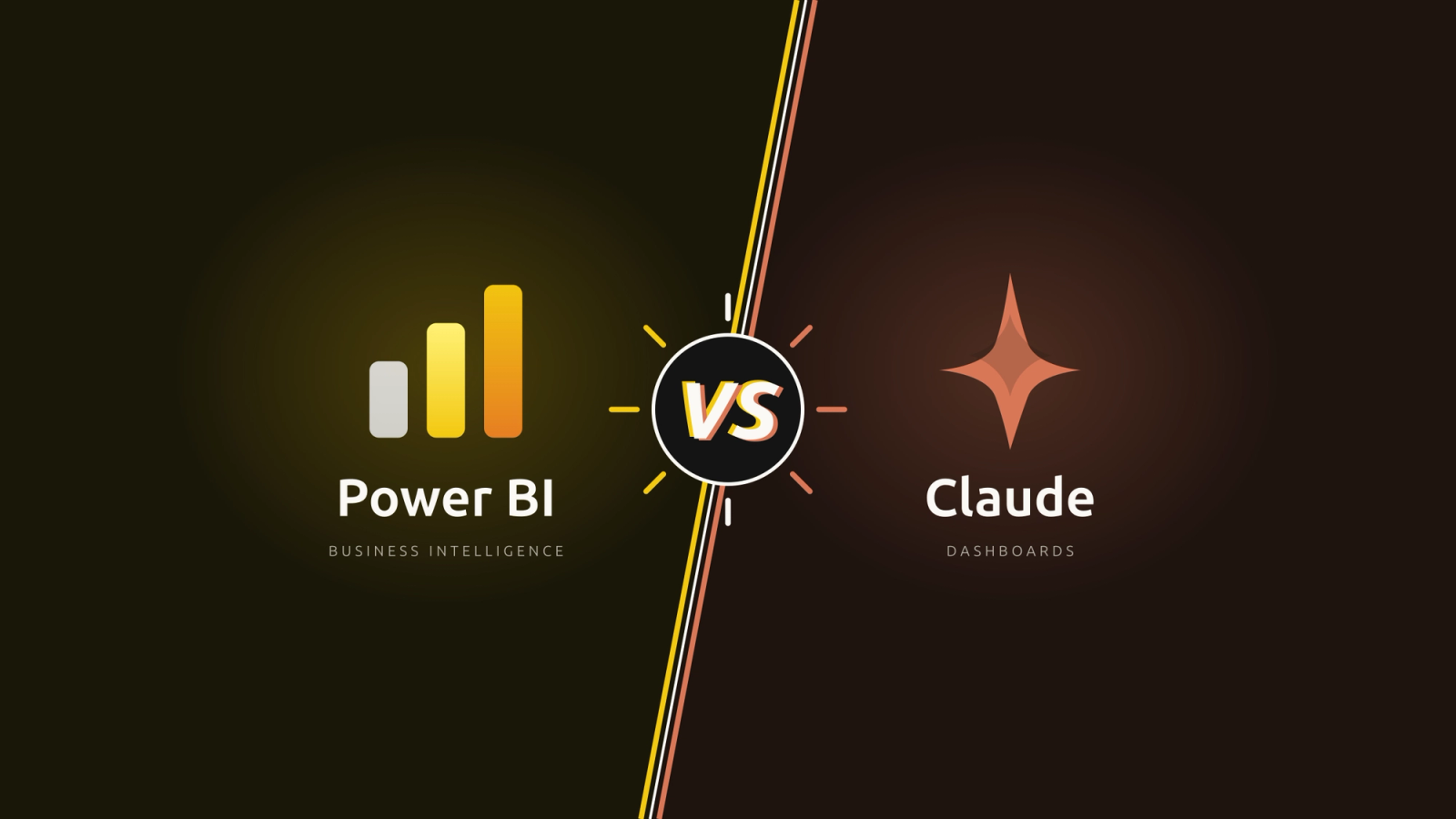 Logo de Power BI frente al logo de Claude Dashboards, separados por una línea diagonal con un "VS" en el centro
