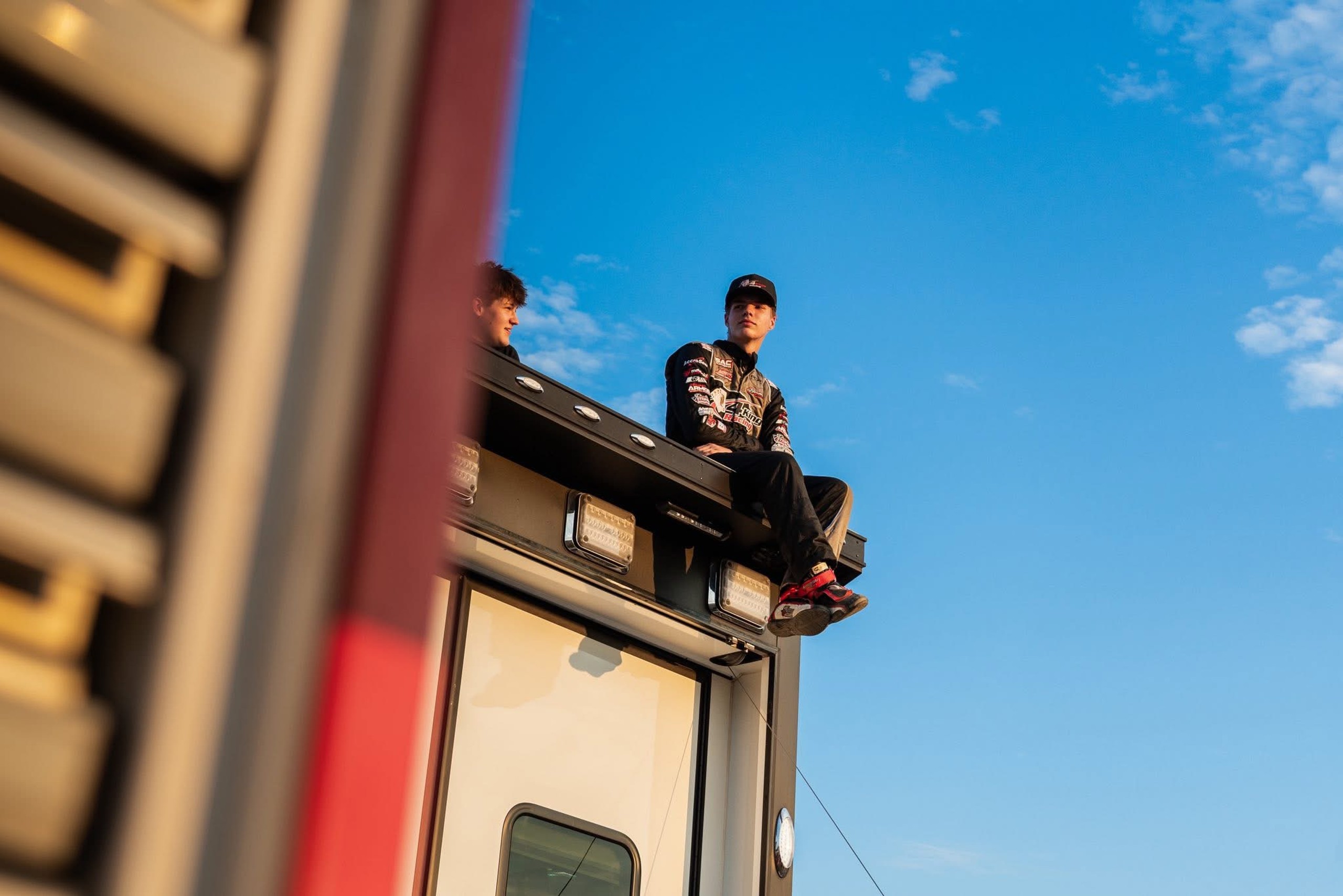 Jakeb Boxell sitting on trailier