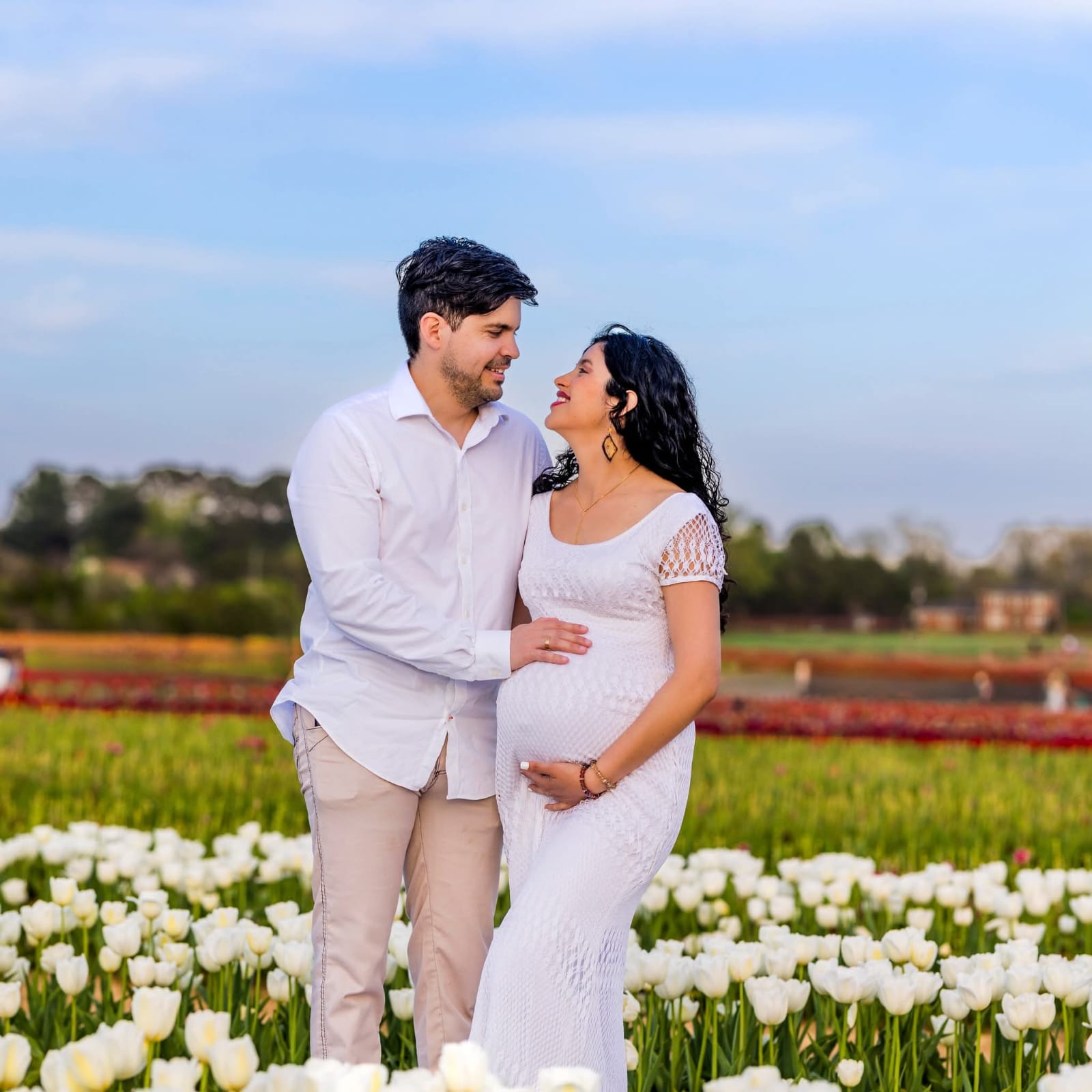 Maternity session in a tulip field