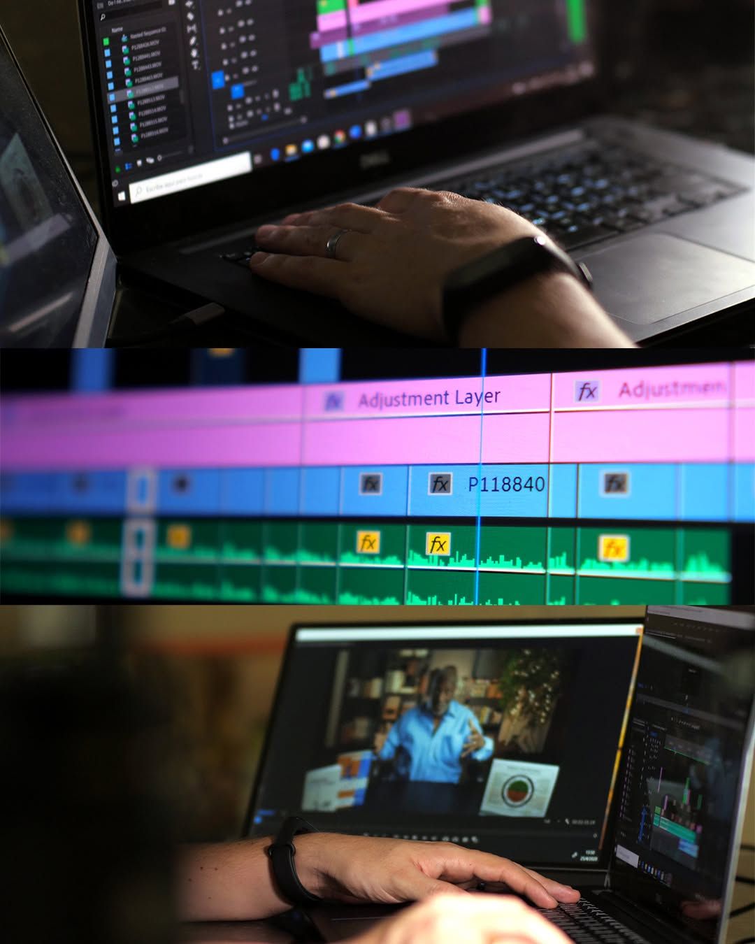 Editing a video project in the studio