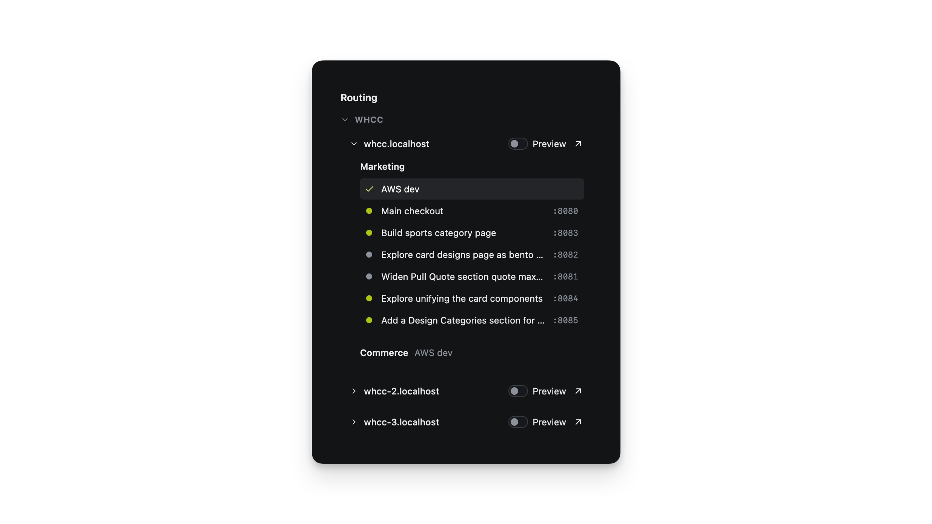 The repo list with connection status
