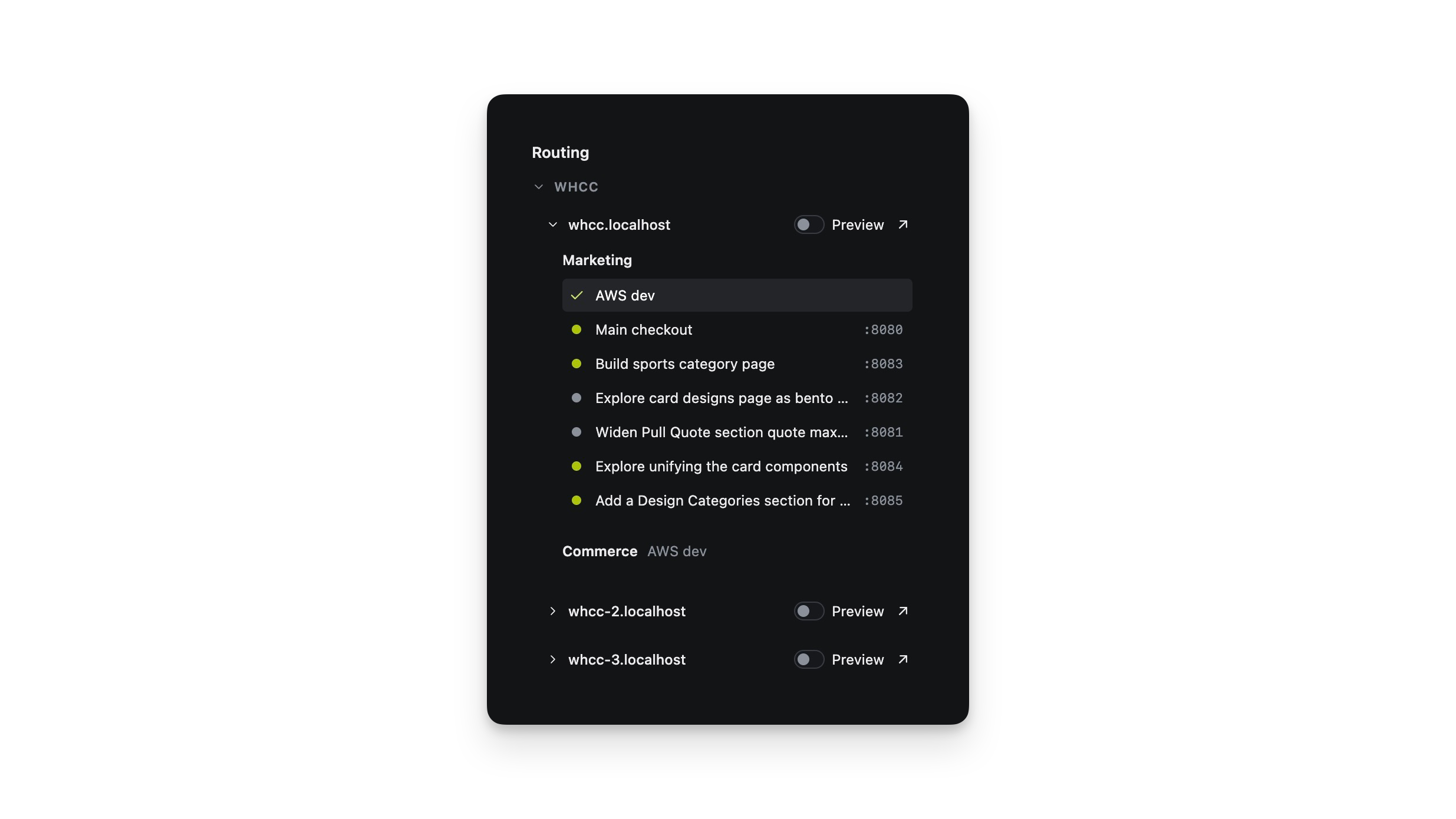 The repo list with connection status