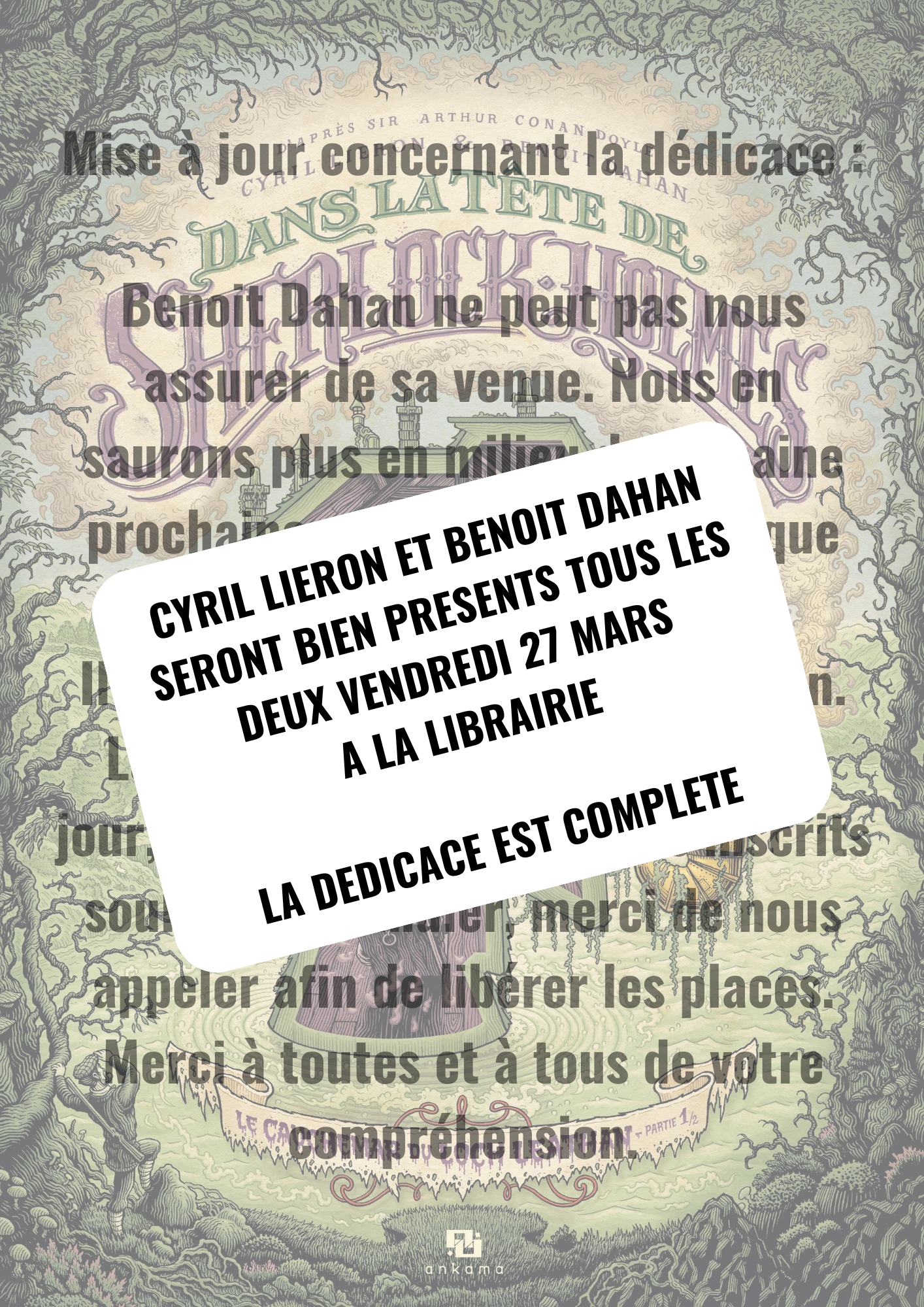 Mise à jour pour la dédicace du 27 mars