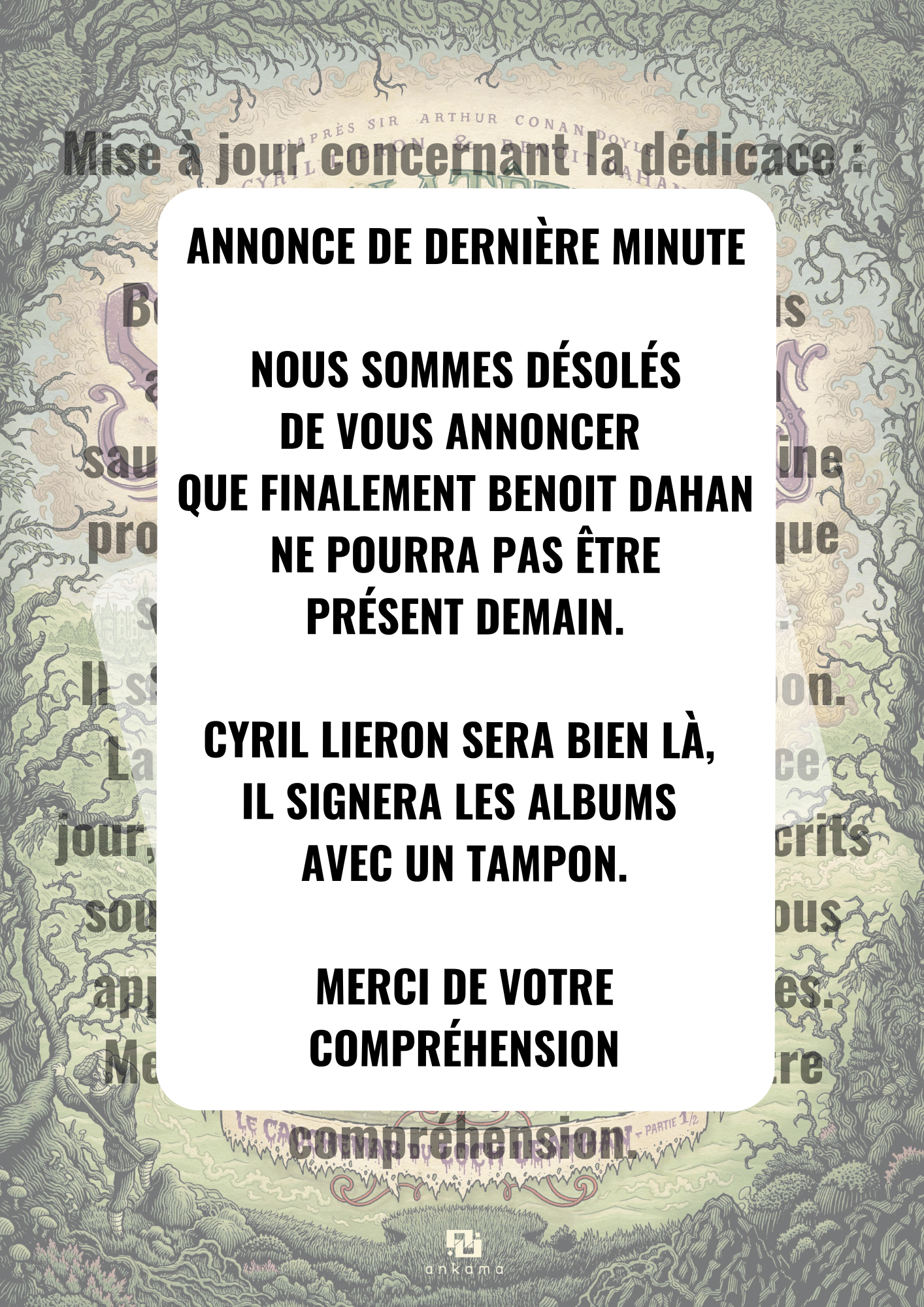 Mise à jour pour la dédicace du 27 mars