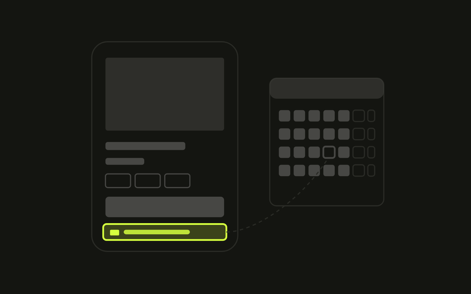 A product page schematic with a delivery date line under the add to cart button, a small calendar beside it