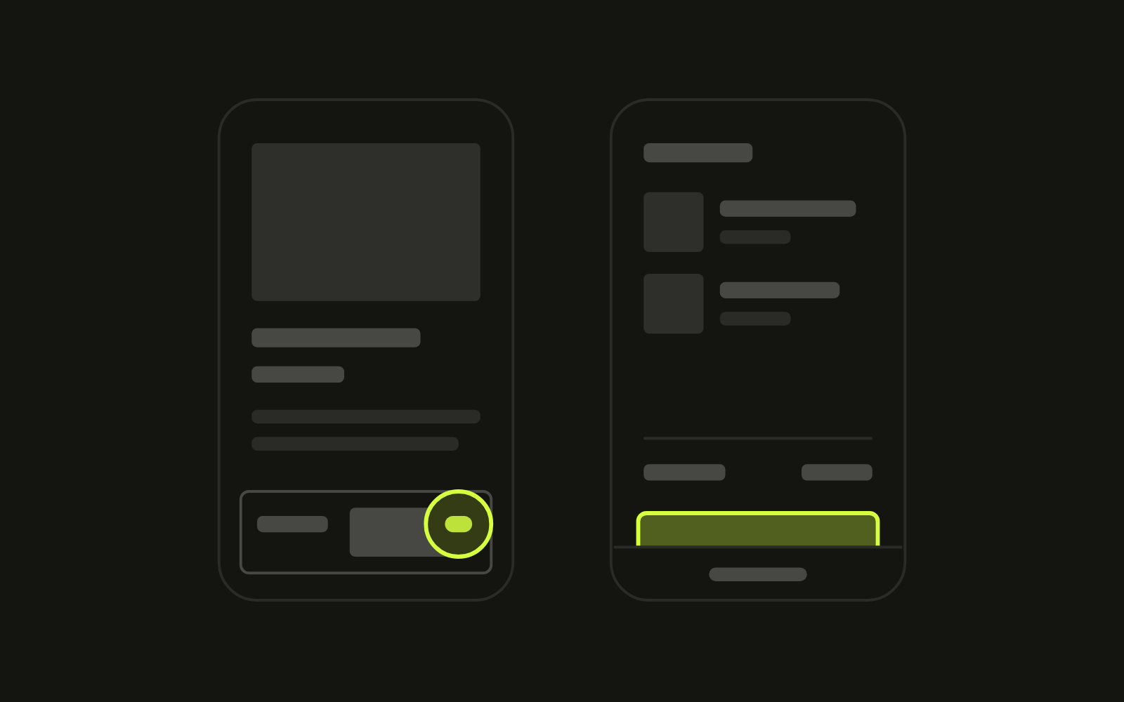 Two phone schematics: a chat button covering the sticky add to cart, and a checkout button cut off by the browser bar
