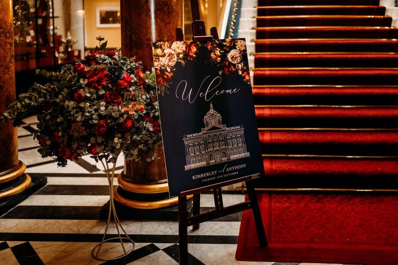 Welcome sign with an illustration of Liverpool Town Hall