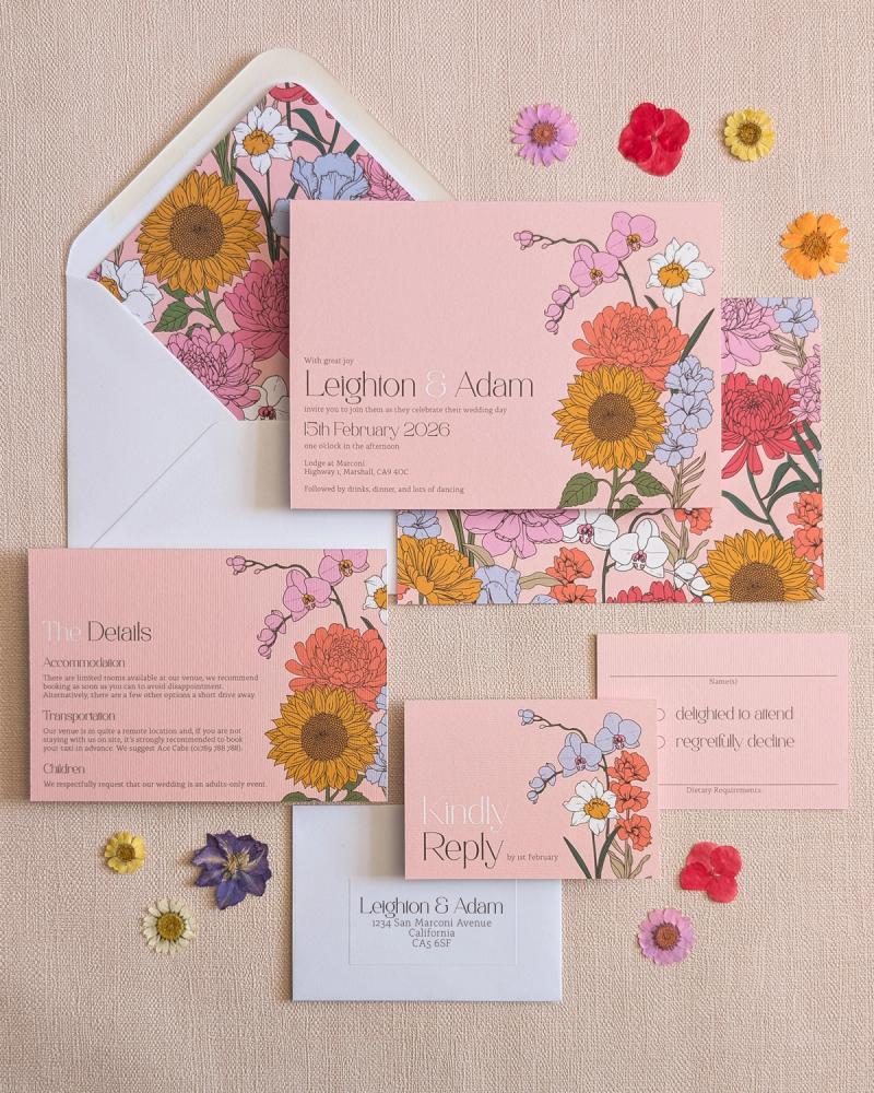 Retro Floral wedding invitations
