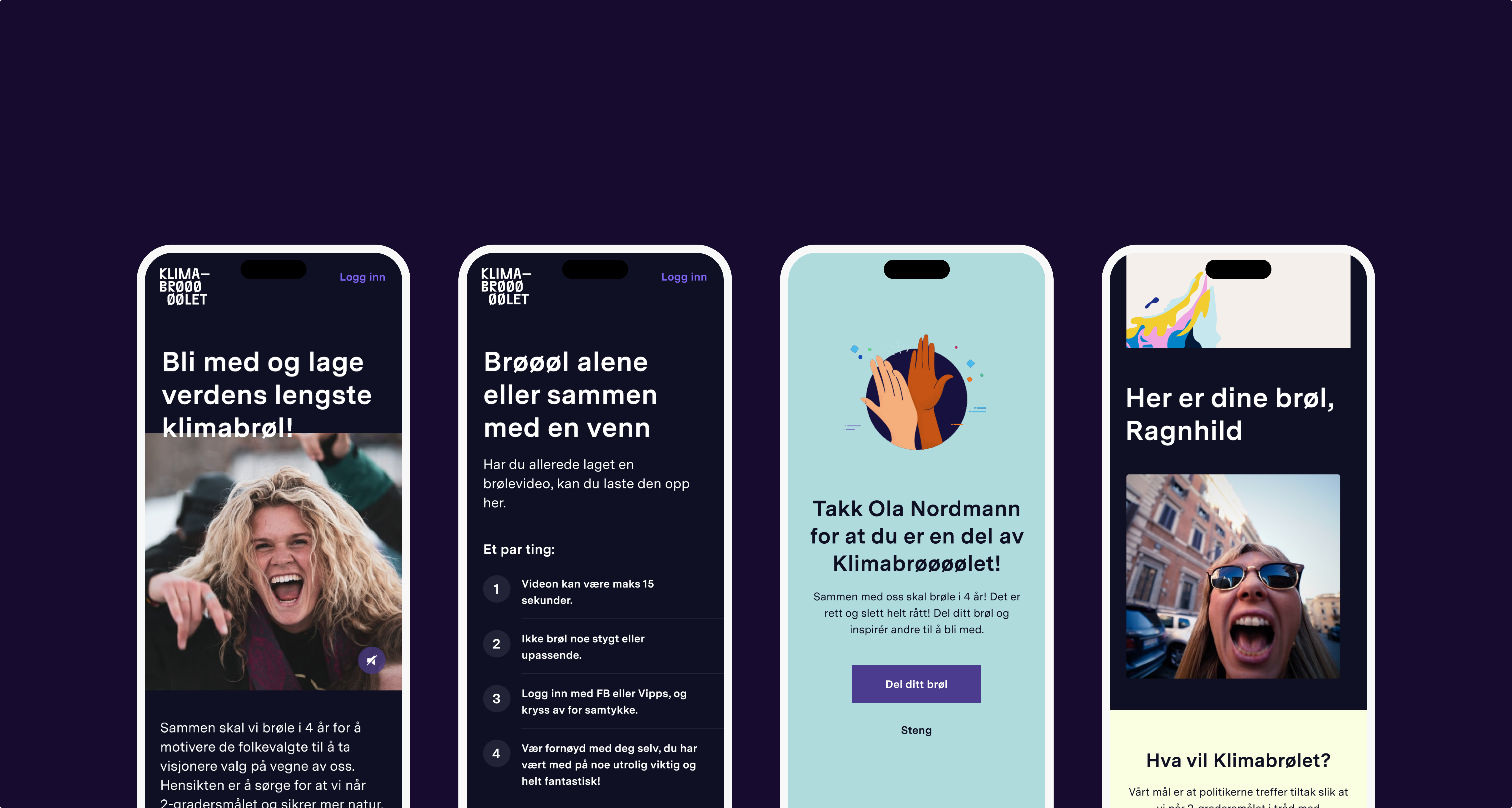 Opprettelse av brøl på klimabrol.no i mobilvisning. Skjermbilde.