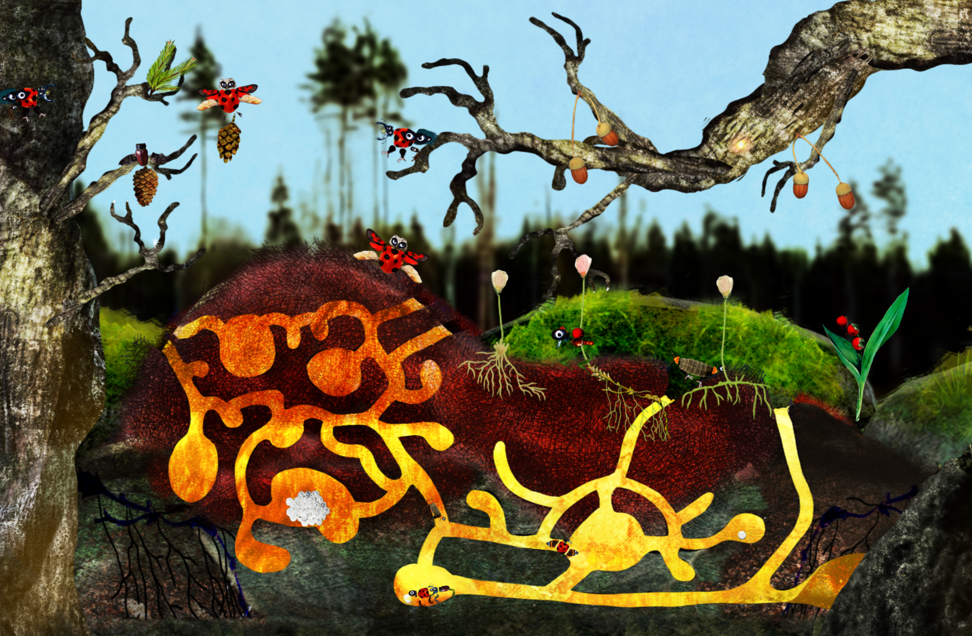 Grafikk til urskogen Silva på Nasjonalmuseet. Illustrasjon. Kreditering: Nasjonalmuseet