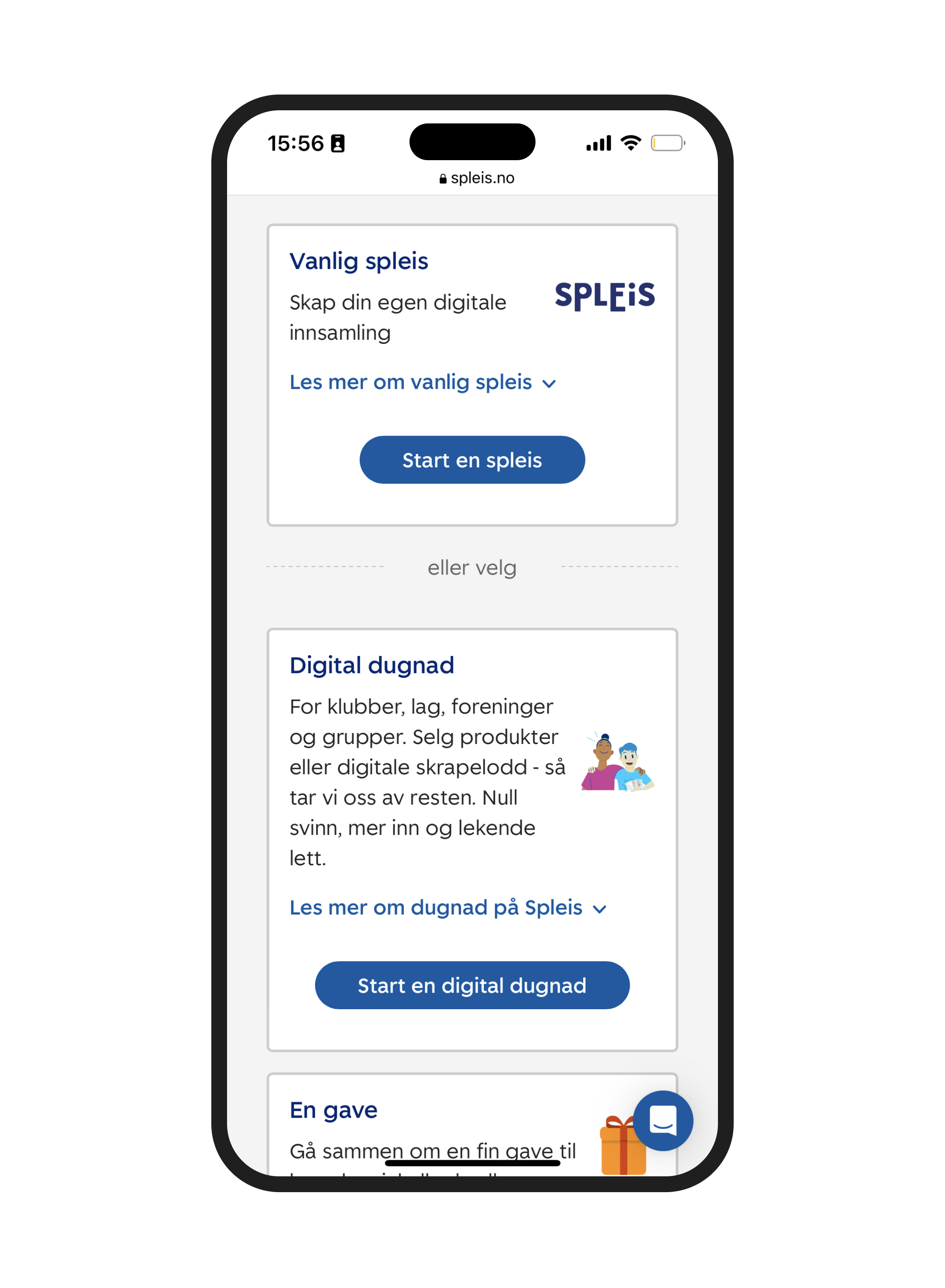 Aktuelle spleiser på Spleis.no på mobil. Skjermbilde.
