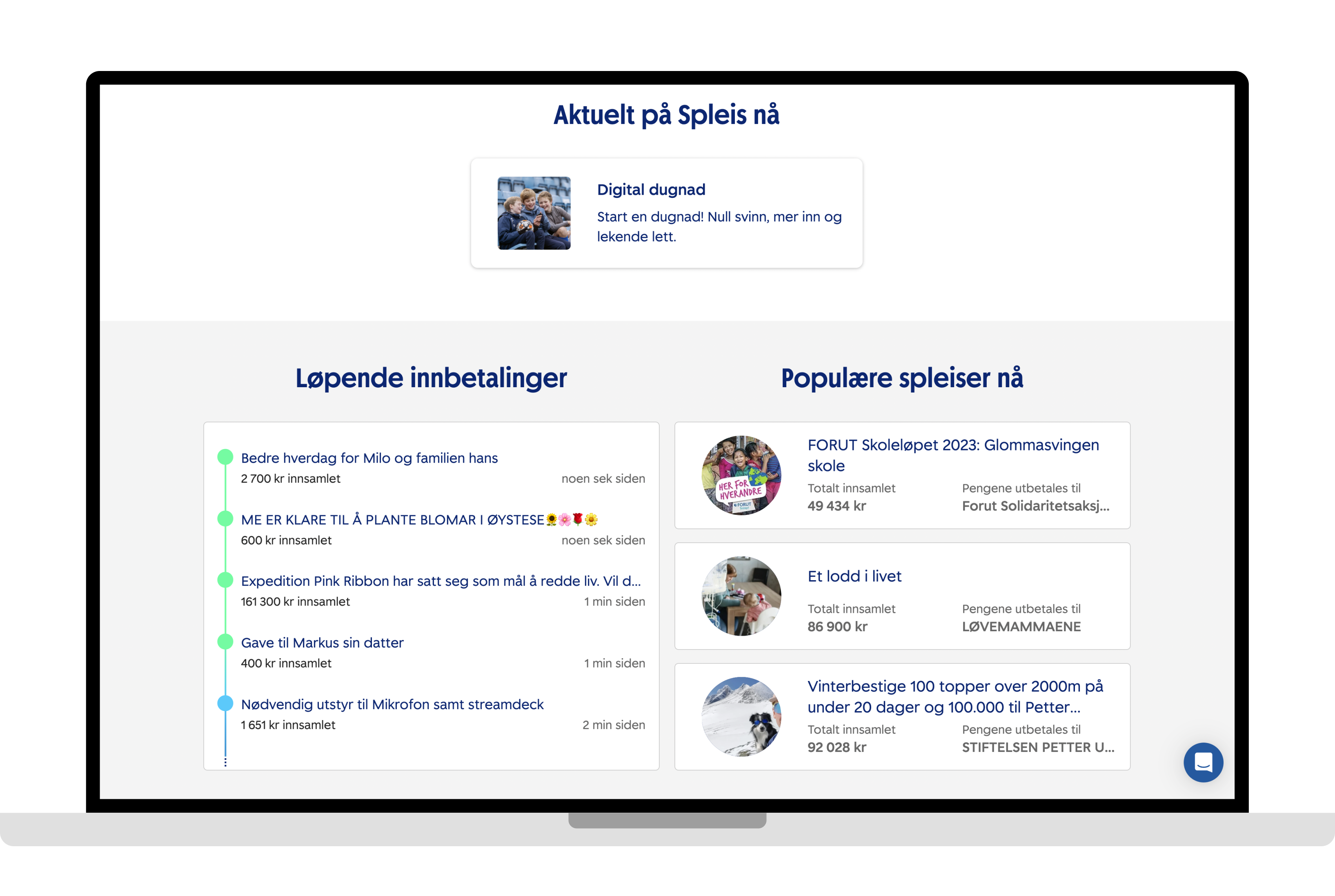 Aktuelle spleiser på Spleis.no. Skjermbilde.