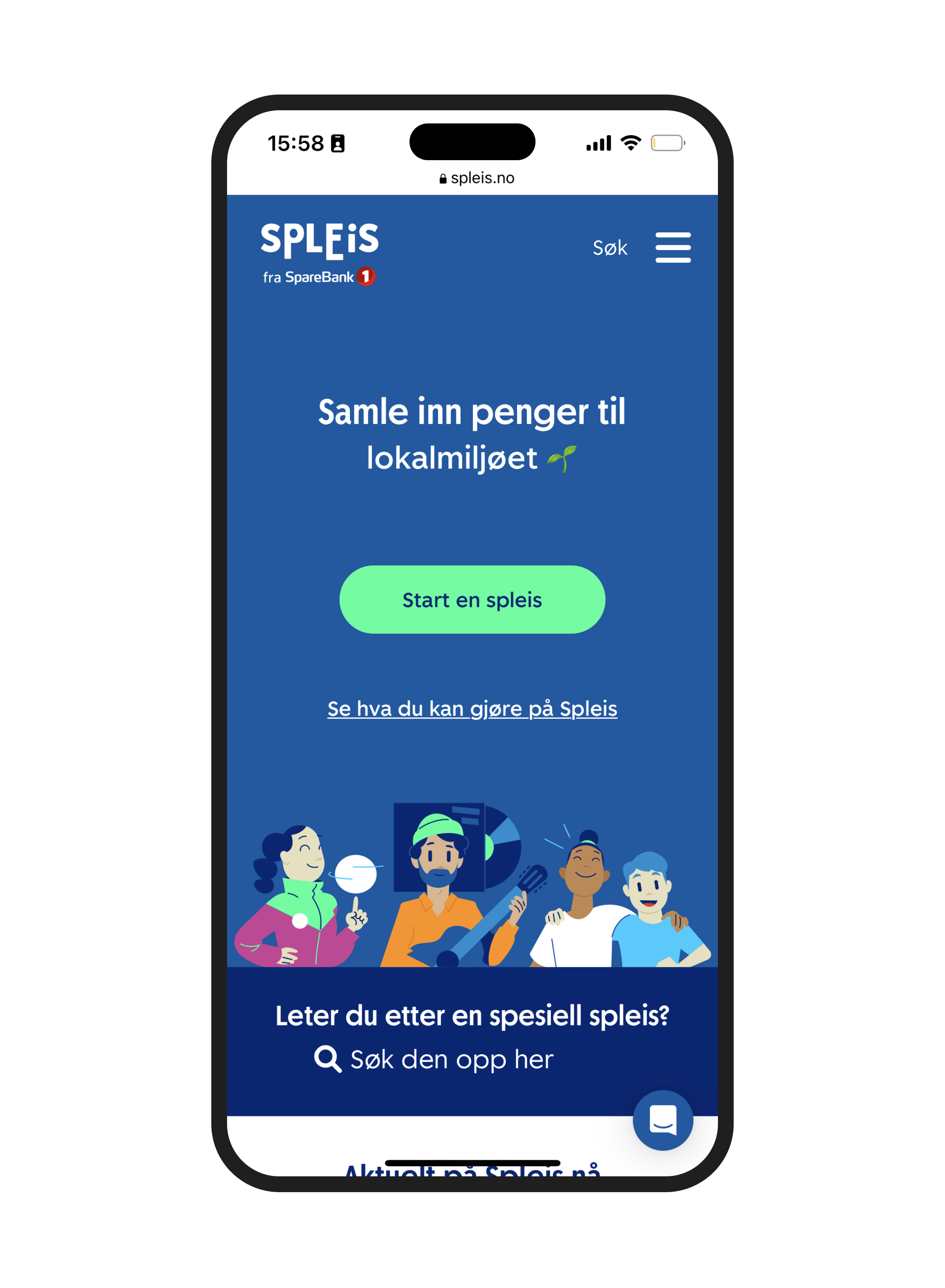Spleis.no på mobil. Skjermbilde.