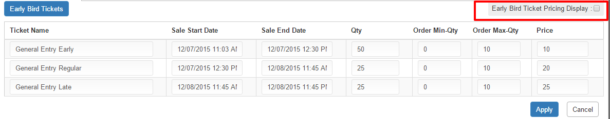 Early Bird pricing display disabled