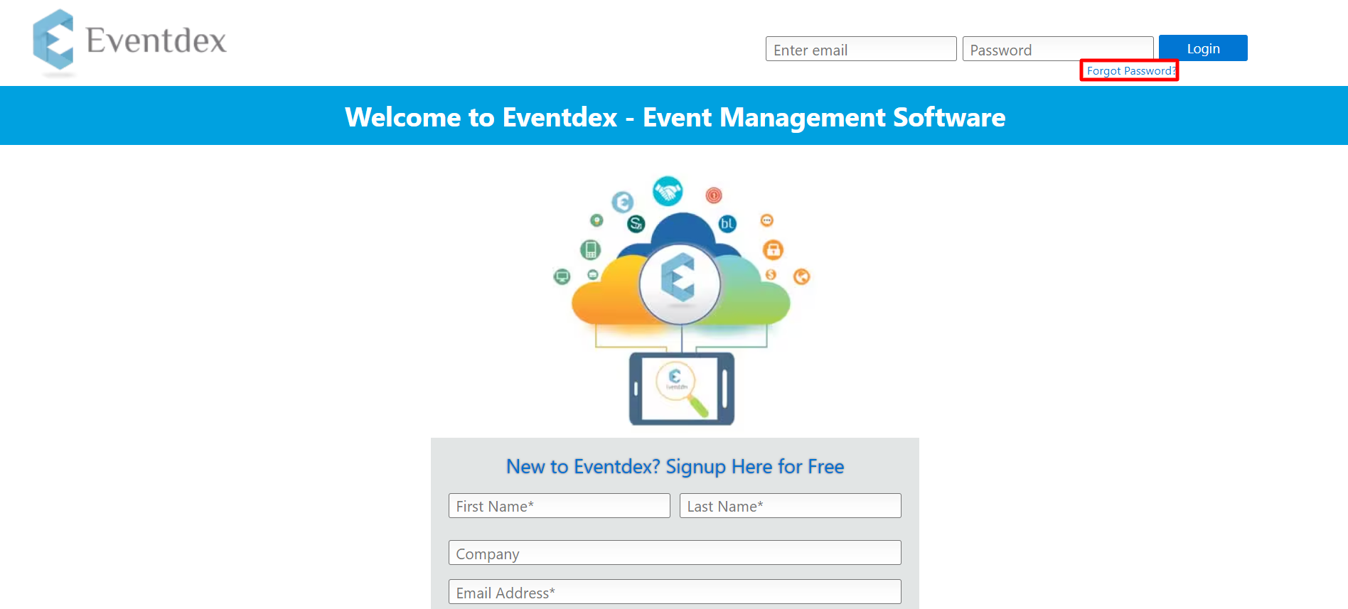 Eventdex login page
