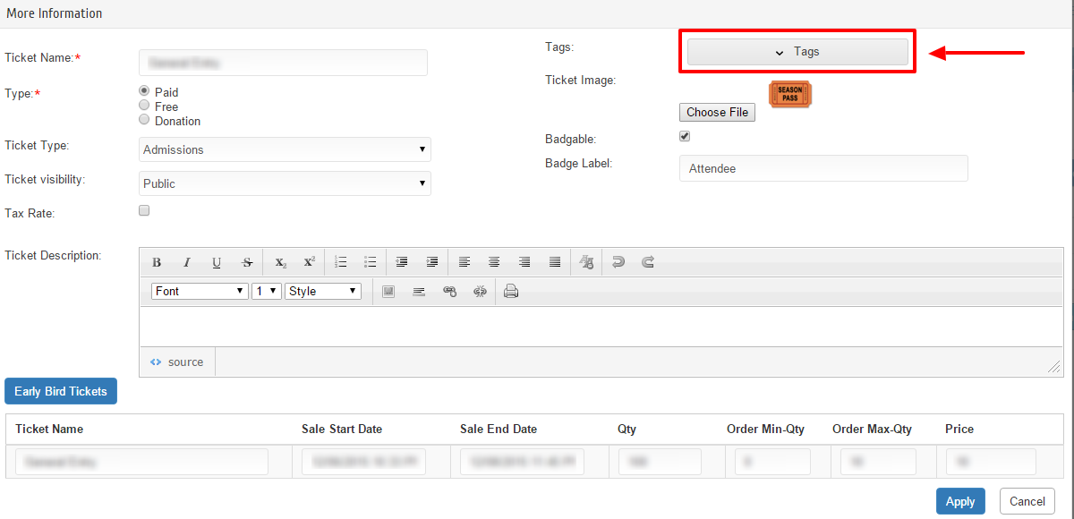 Add tag from Ticket More Info