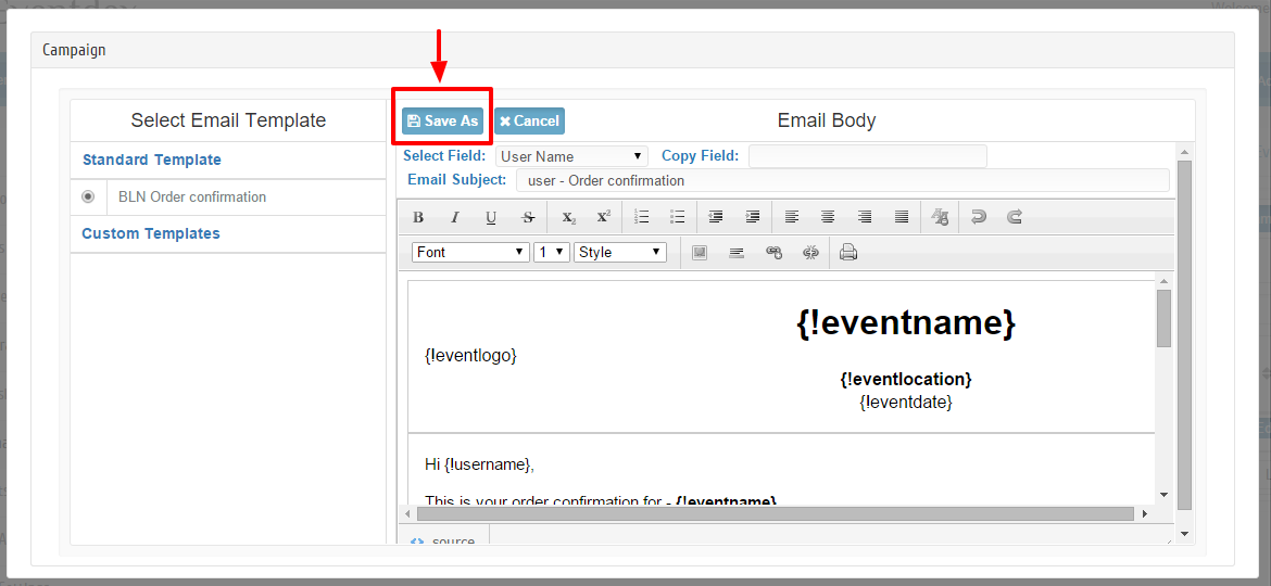 System Template saveas