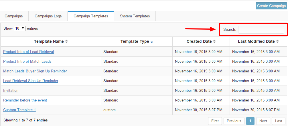 Campaign templates serach