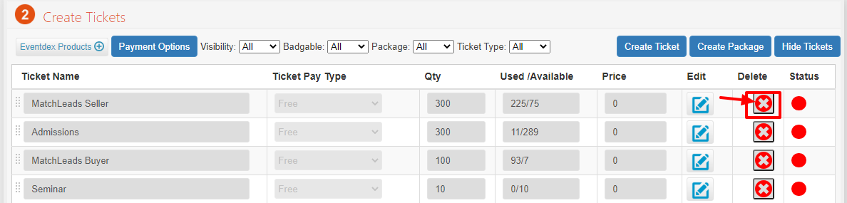 Delete ticket option
