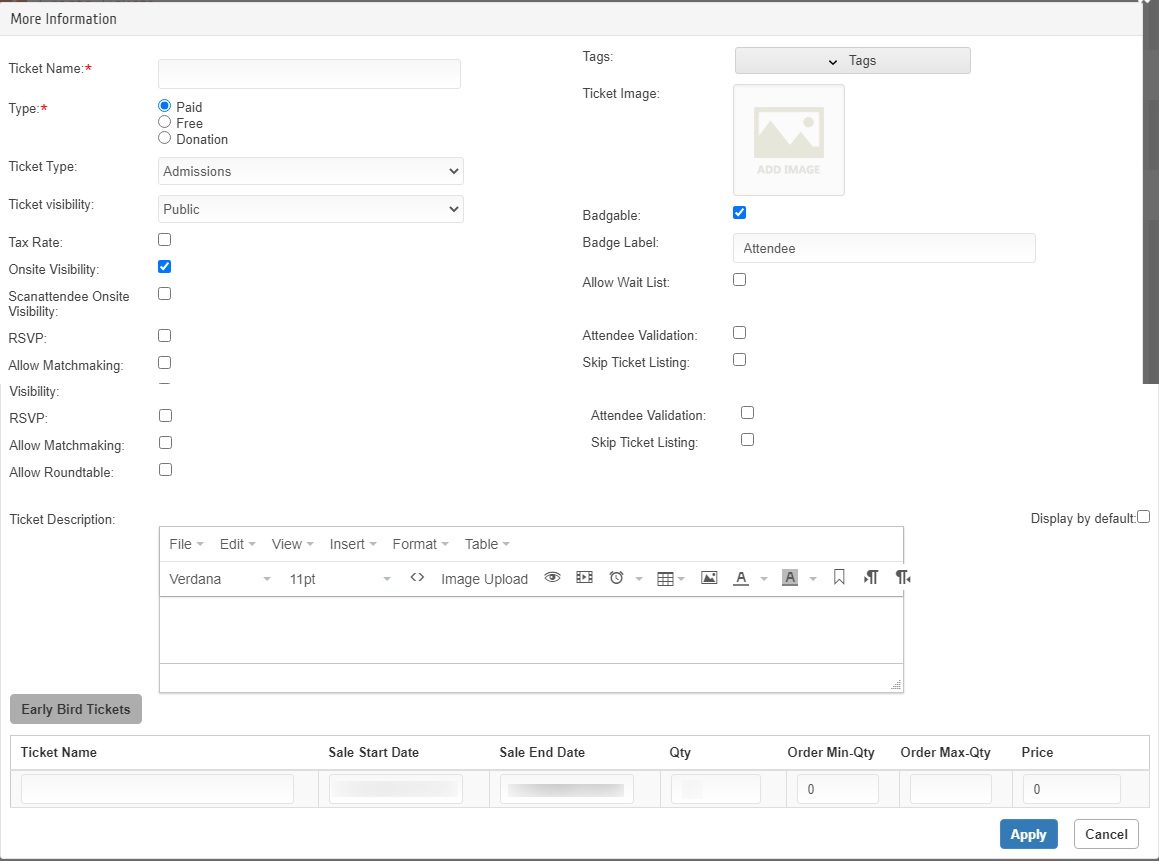 Eventdex ticket additional information
