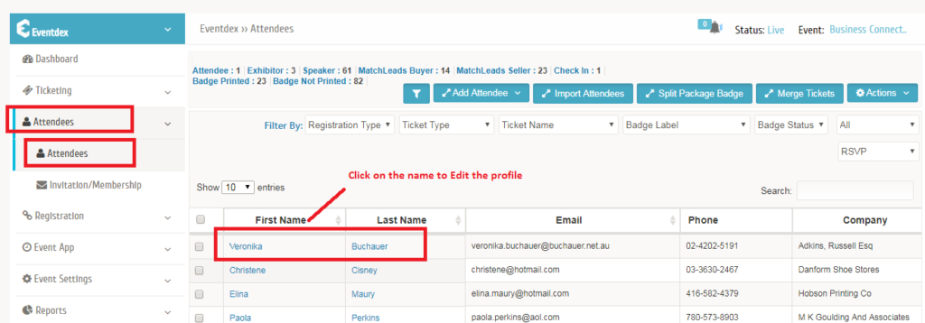 Edit Attendee Profile