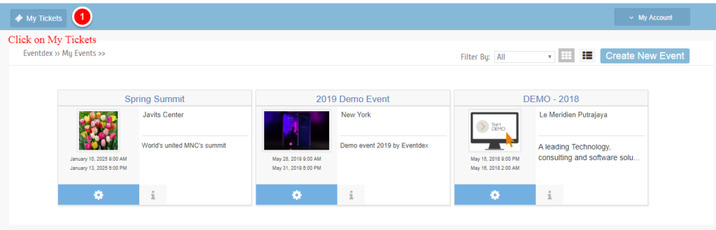 Eventdex My Tickets page