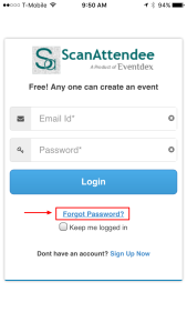 Forgot password screen