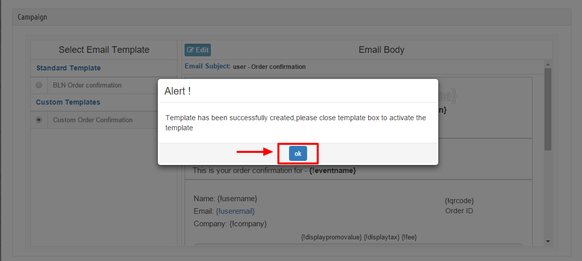Alert click on OK