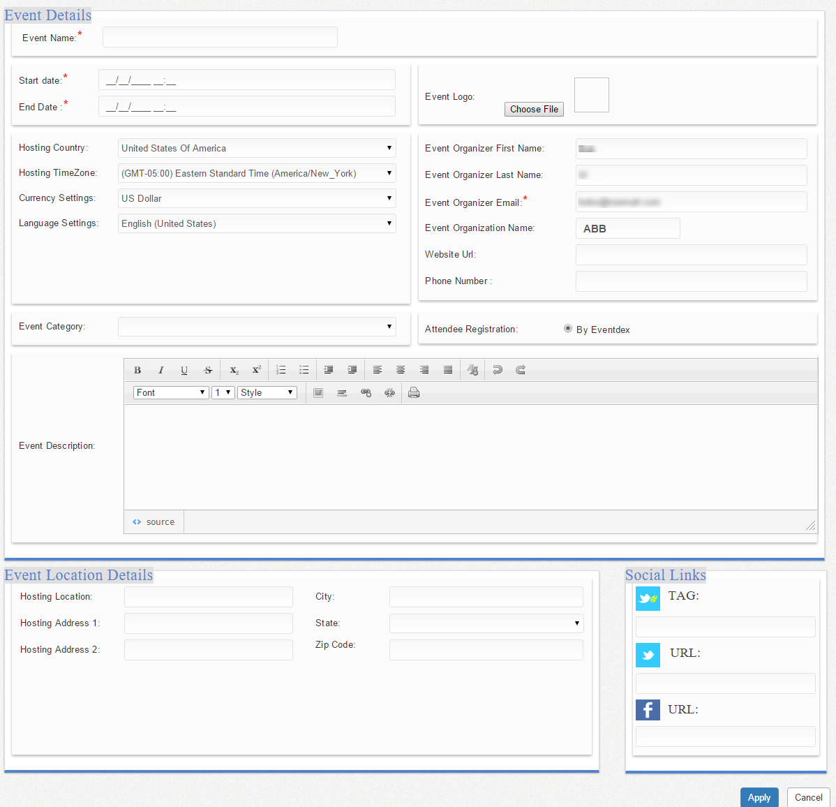 Eventdex Add More Info screen