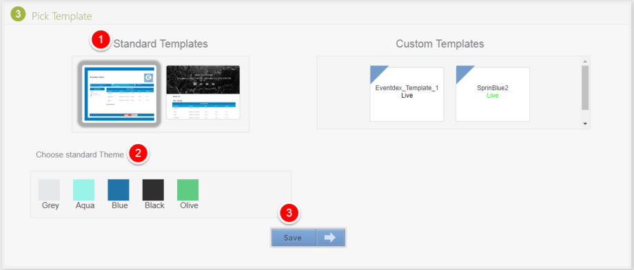 Eventdex registration template selection
