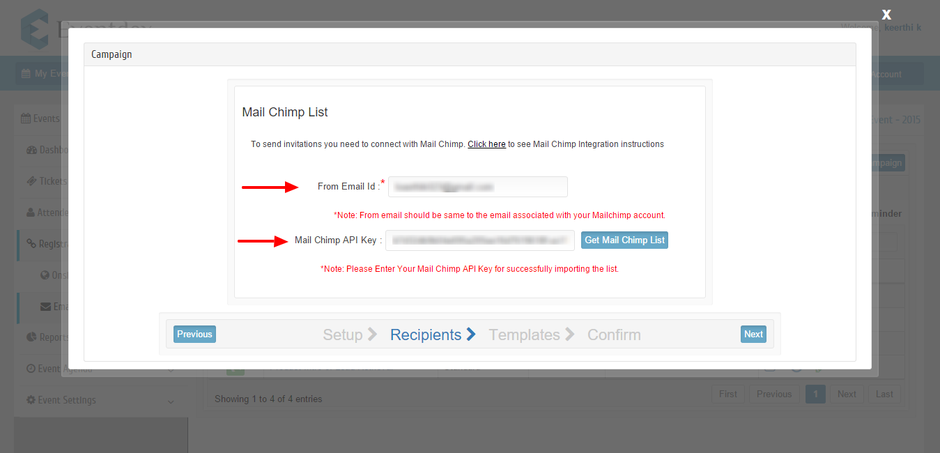 Mailchimp From Email ID and API key