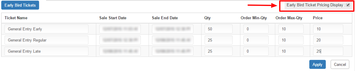 Early Bird pricing display enabled