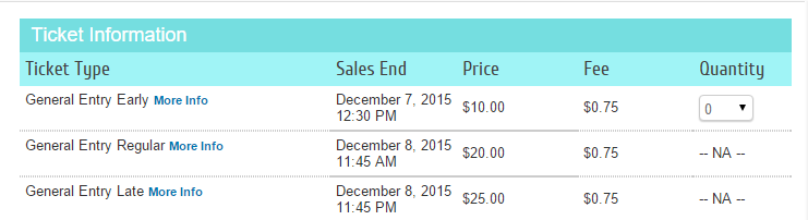 Early Bird pricing display example