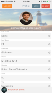 User profile edit screen