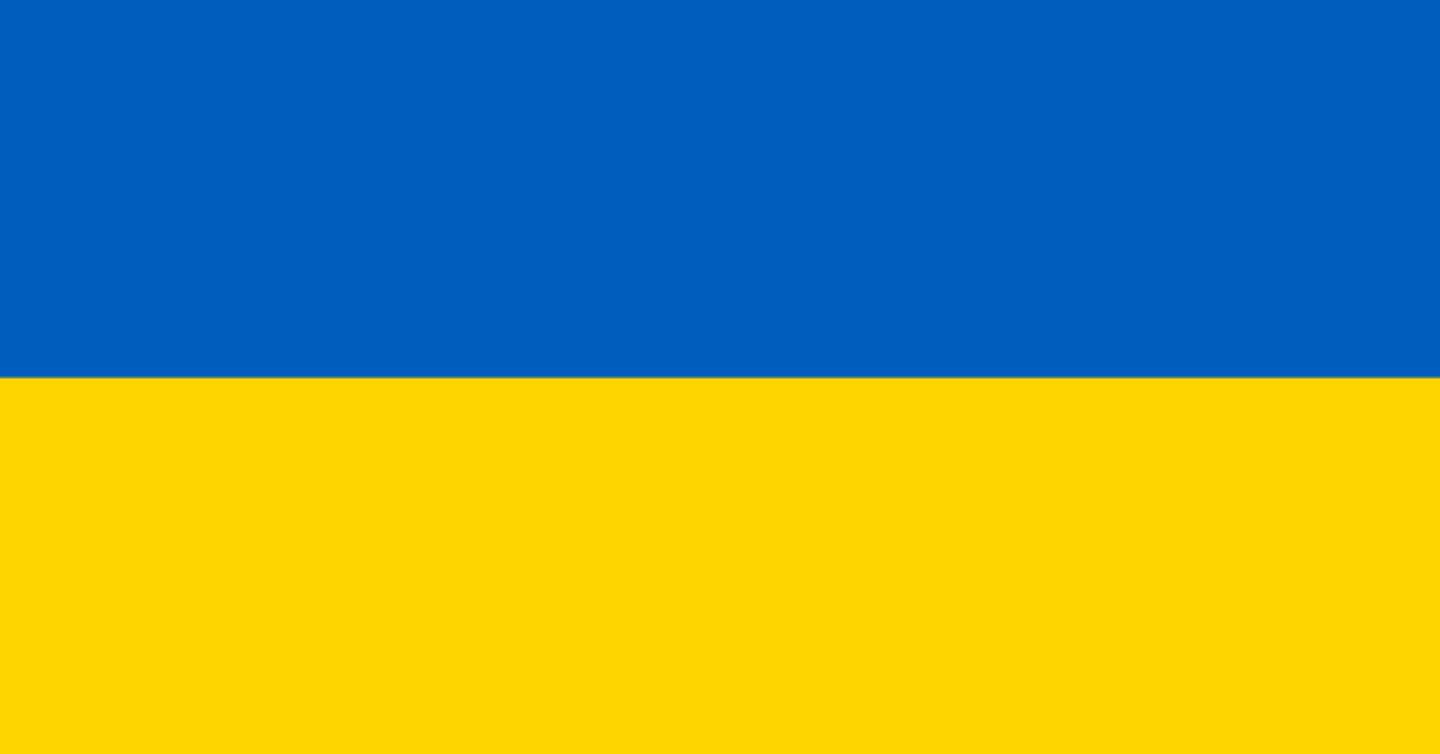 Ukrainas flagg med blått felt øverst, gult felt nederst.