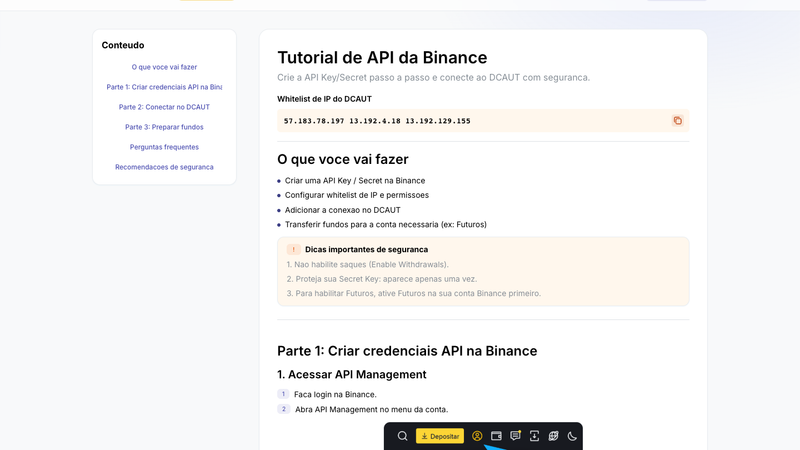 Tutorial de conexão da API da Binance