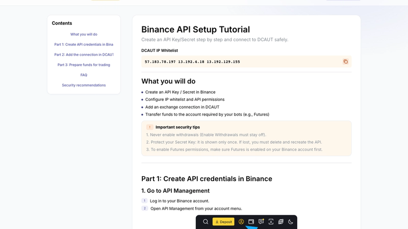 คู่มือการตั้งค่า Binance API