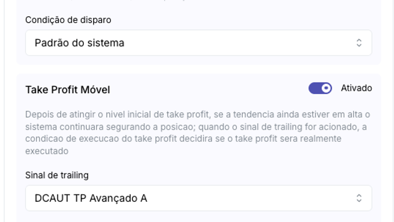 Configuração avançada (com os três primeiros itens ativados)