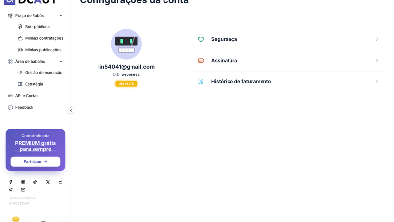 Configurações da Conta