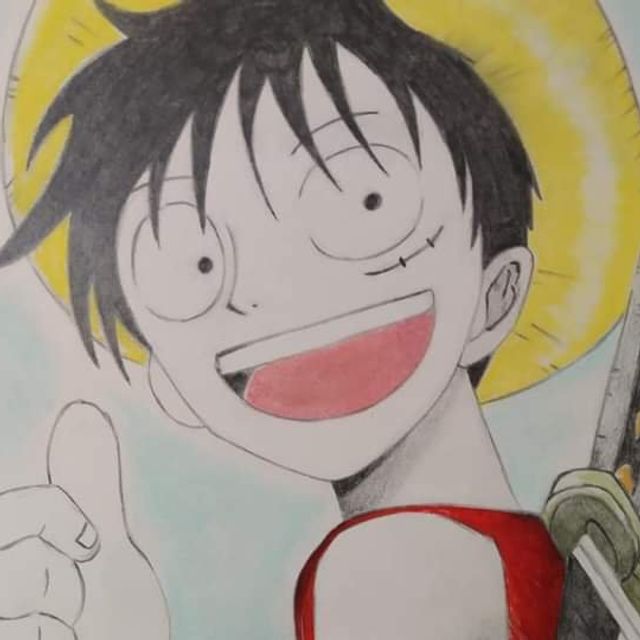 Un personnage de manga souriant, coiffé d'un chapeau de paille