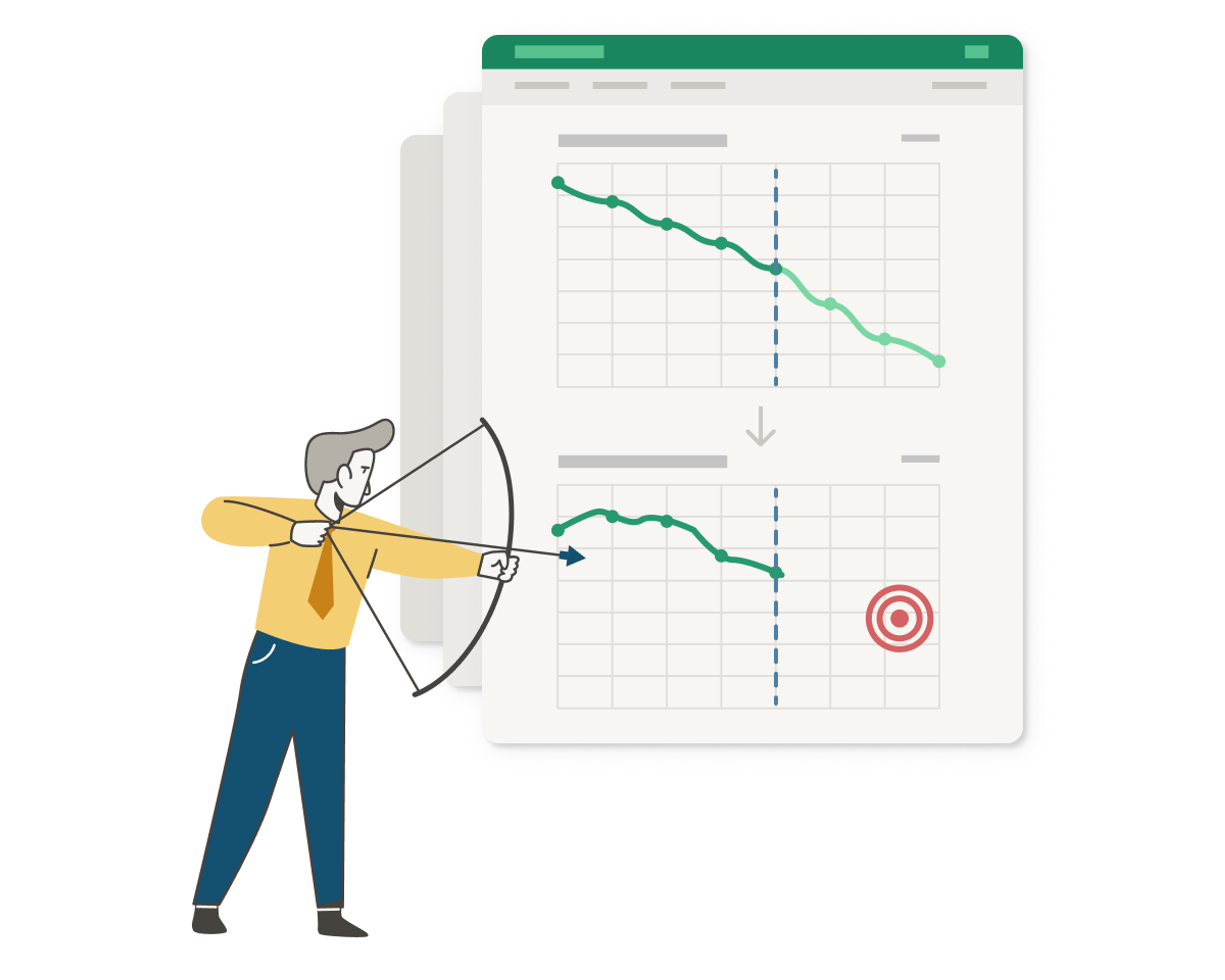 Man aiming an arrow with a bow into a target in a screenshot of a data visualisation