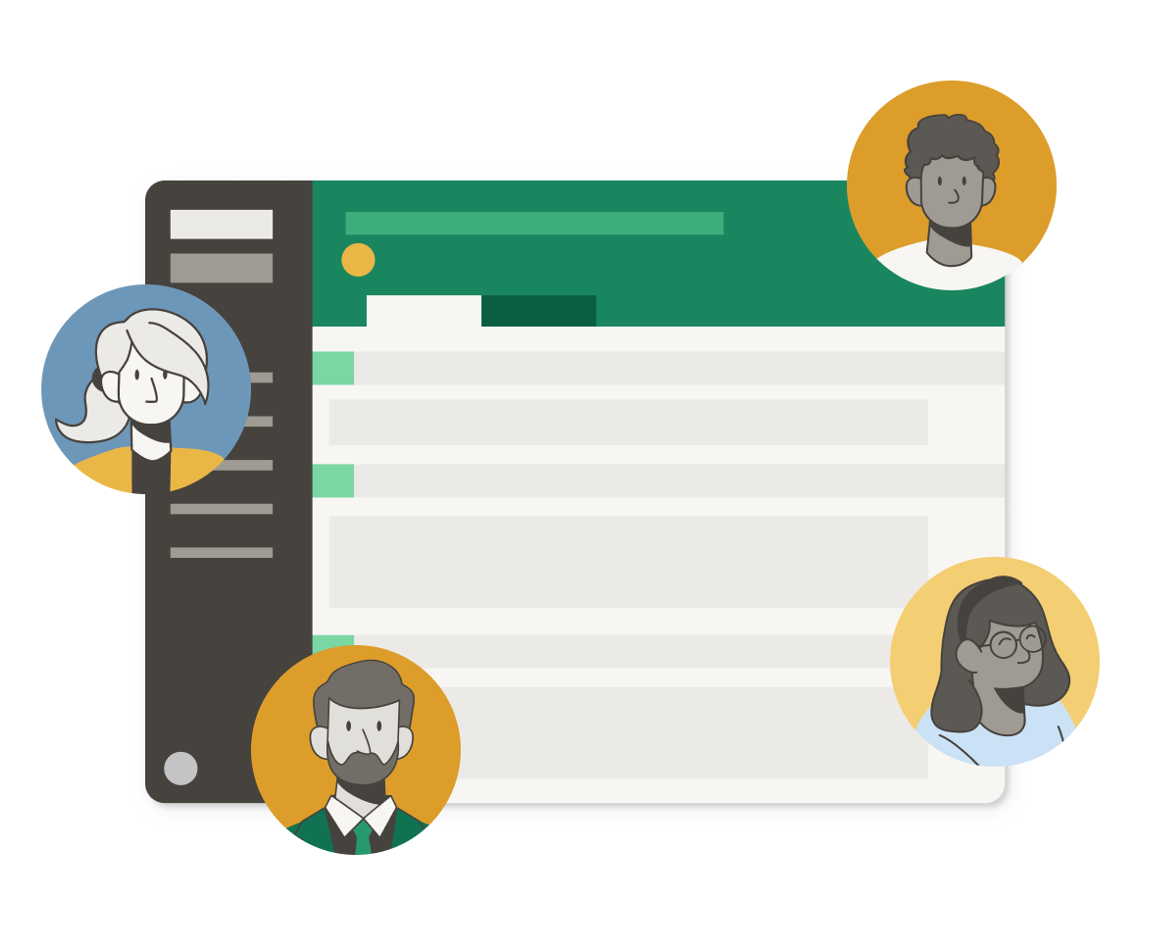 Avatar images of four users hovering over a screenshot of a webpage