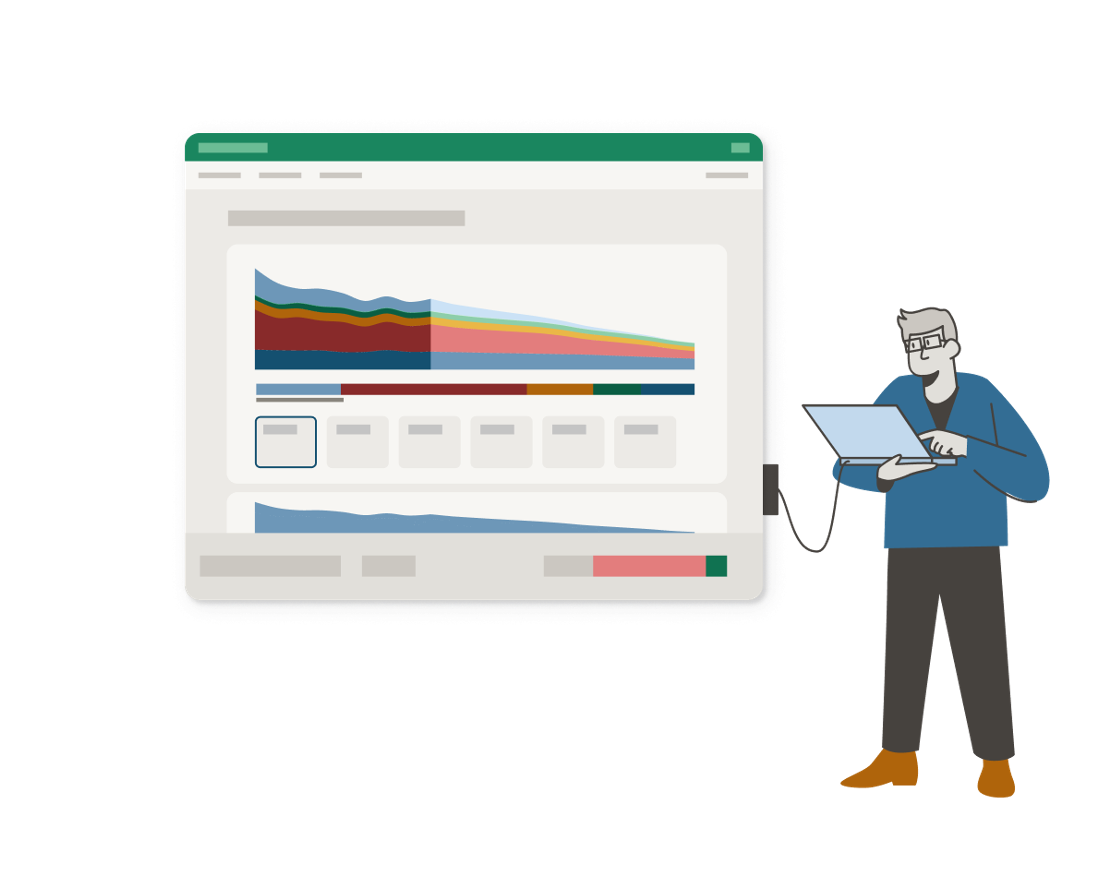 Man operating a laptop plugged in a screenshot of a data visualisation web page