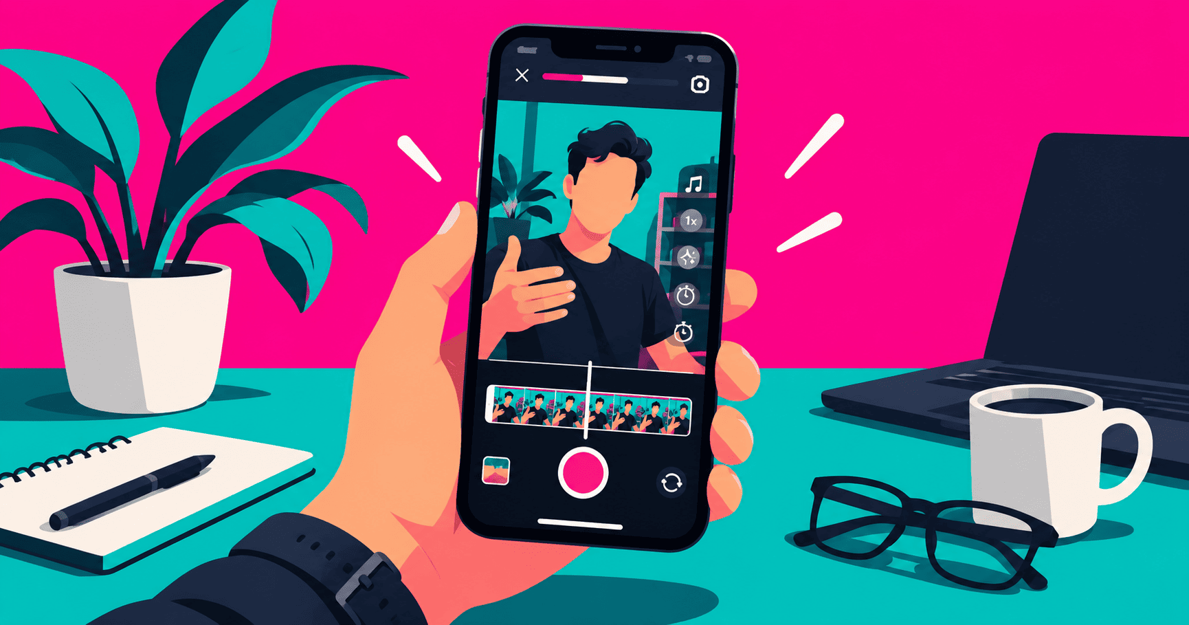 Creación y edición de un Reel desde un smartphone en un espacio de trabajo.
