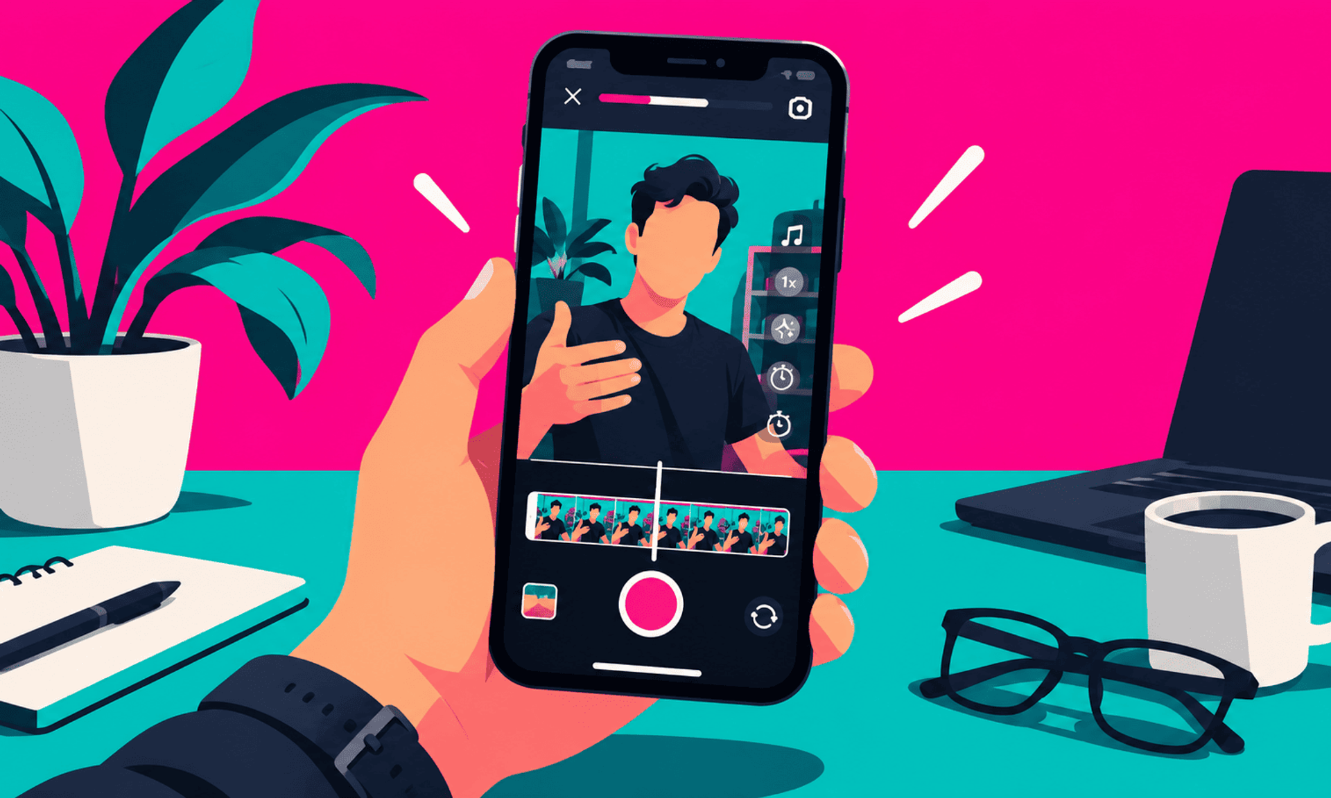 Creación y edición de un Reel desde un smartphone en un espacio de trabajo.