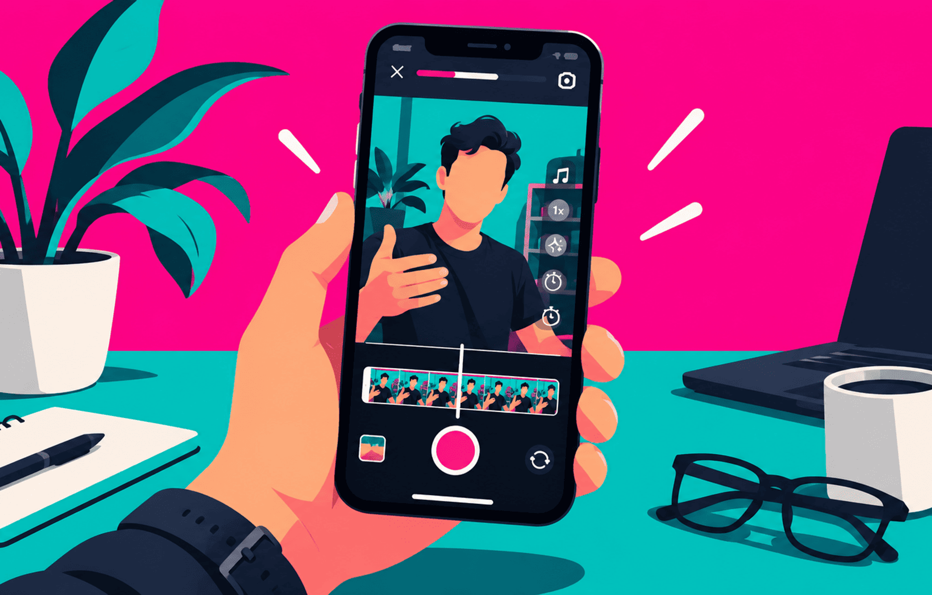 Creación y edición de un Reel desde un smartphone en un espacio de trabajo.