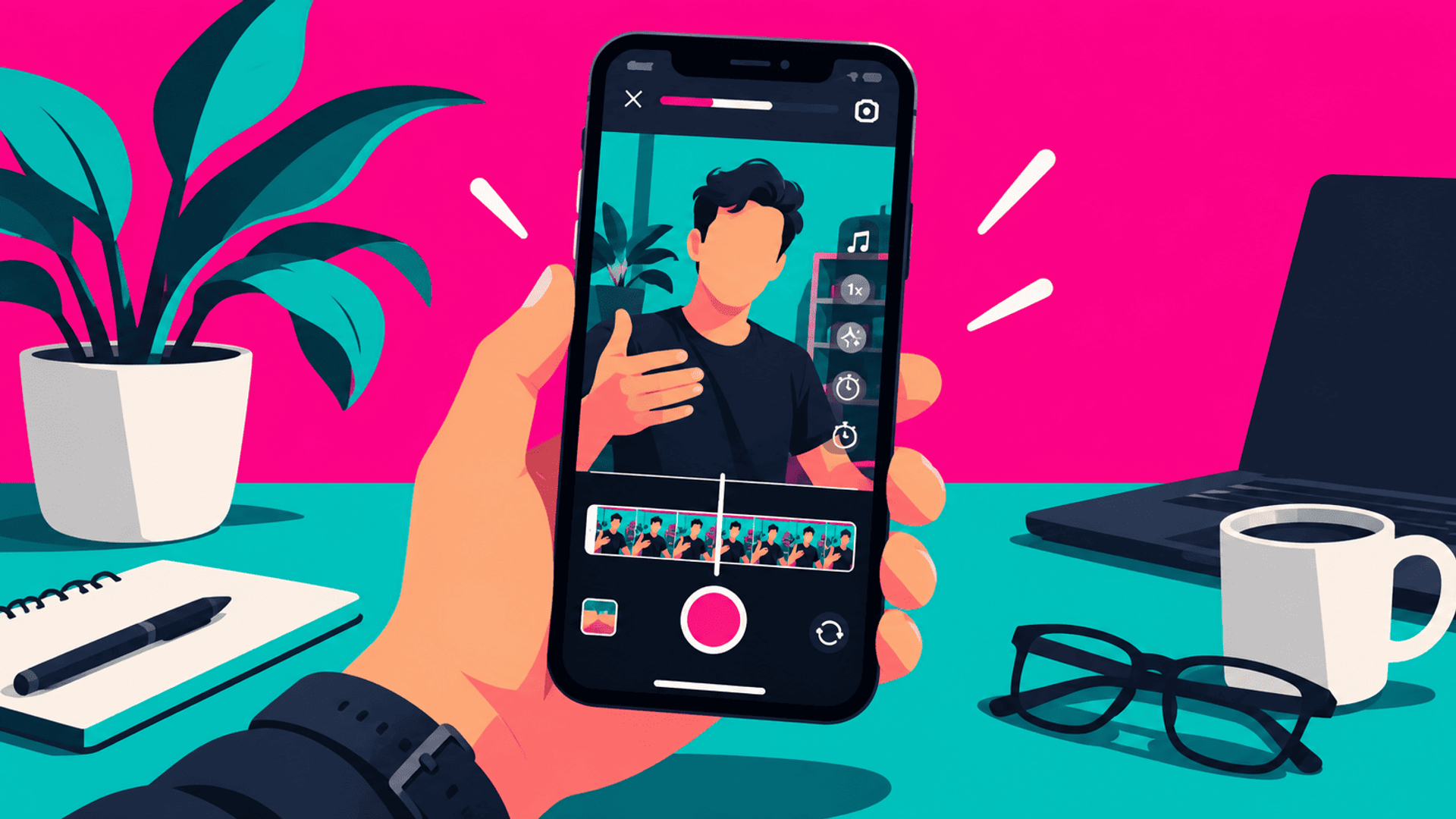 Creación y edición de un Reel desde un smartphone en un espacio de trabajo.