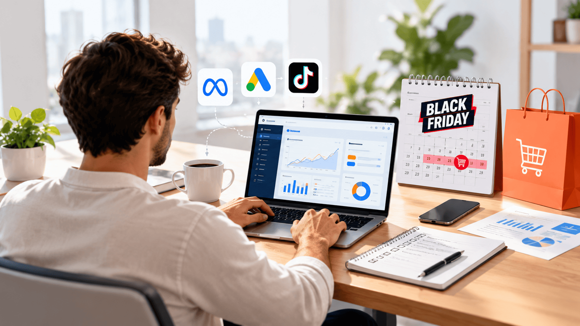 Persona analizando datos de marketing para Black Friday.