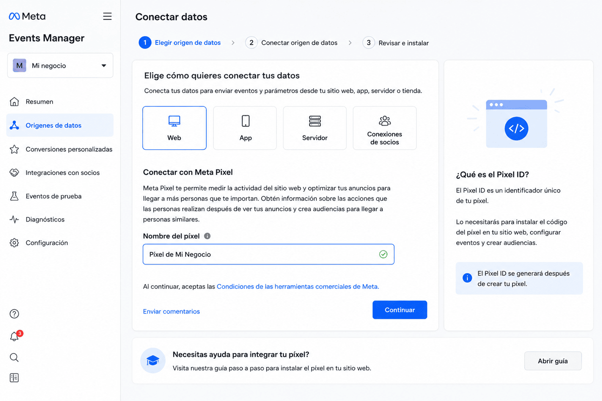 Cómo crear el Facebook Pixel en Events Manager paso a paso.